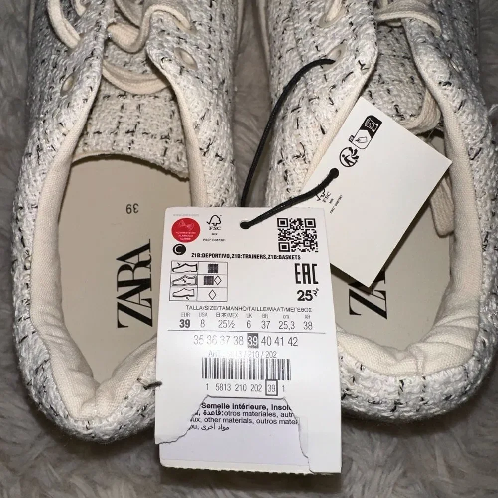 ZARA sneakers size 8. Plaid design sneakers. Beige color. New never worn. W/tags